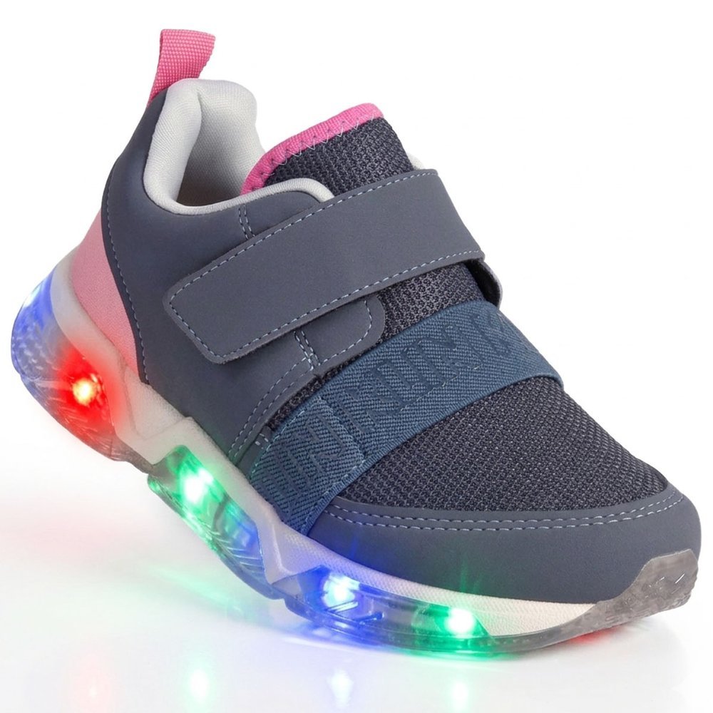 Tênis Infantil Klin Light Menina com LED Elástico e Tira Aderente - Chumbo