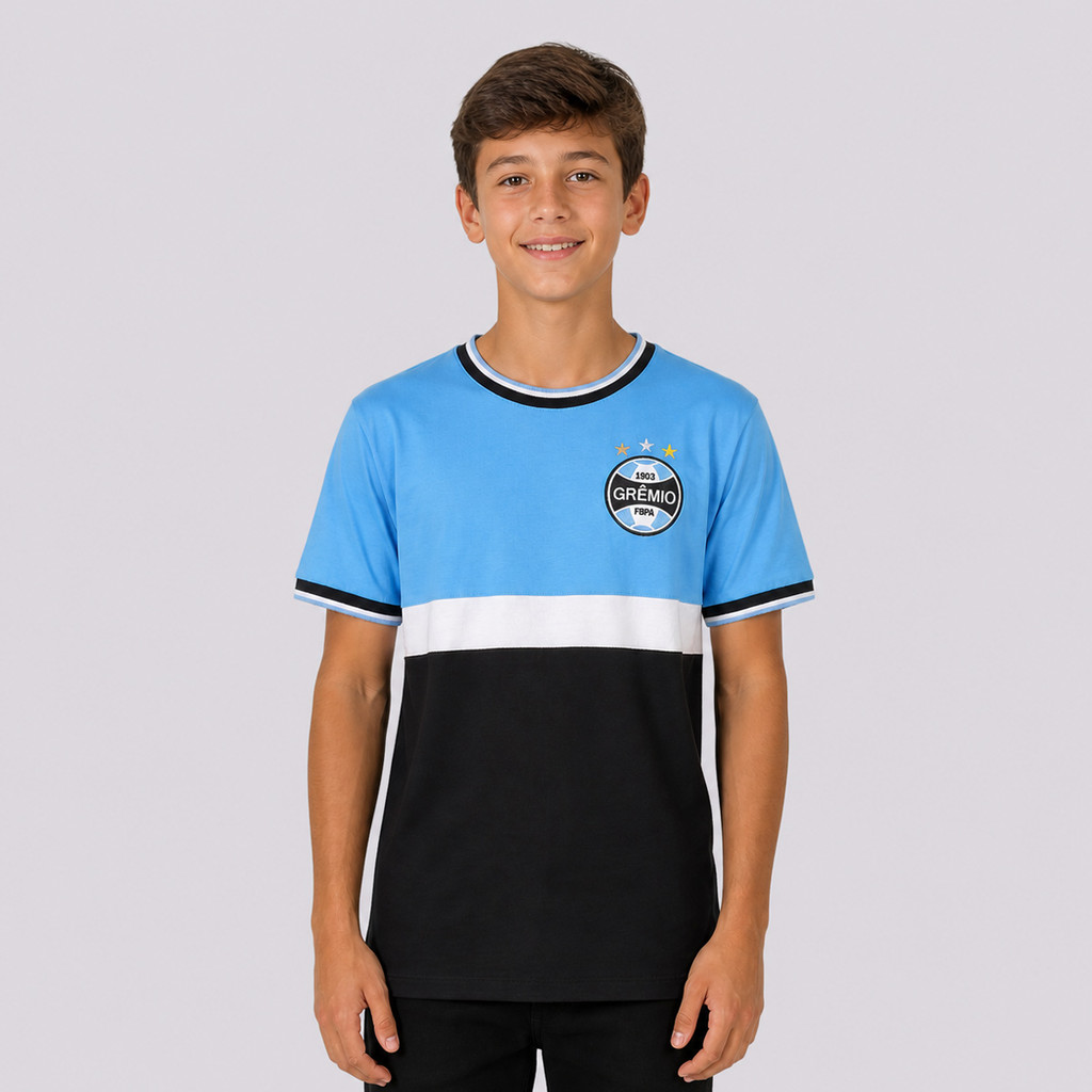 Camisa Grêmio Classic Juvenil Tricolor Azul
