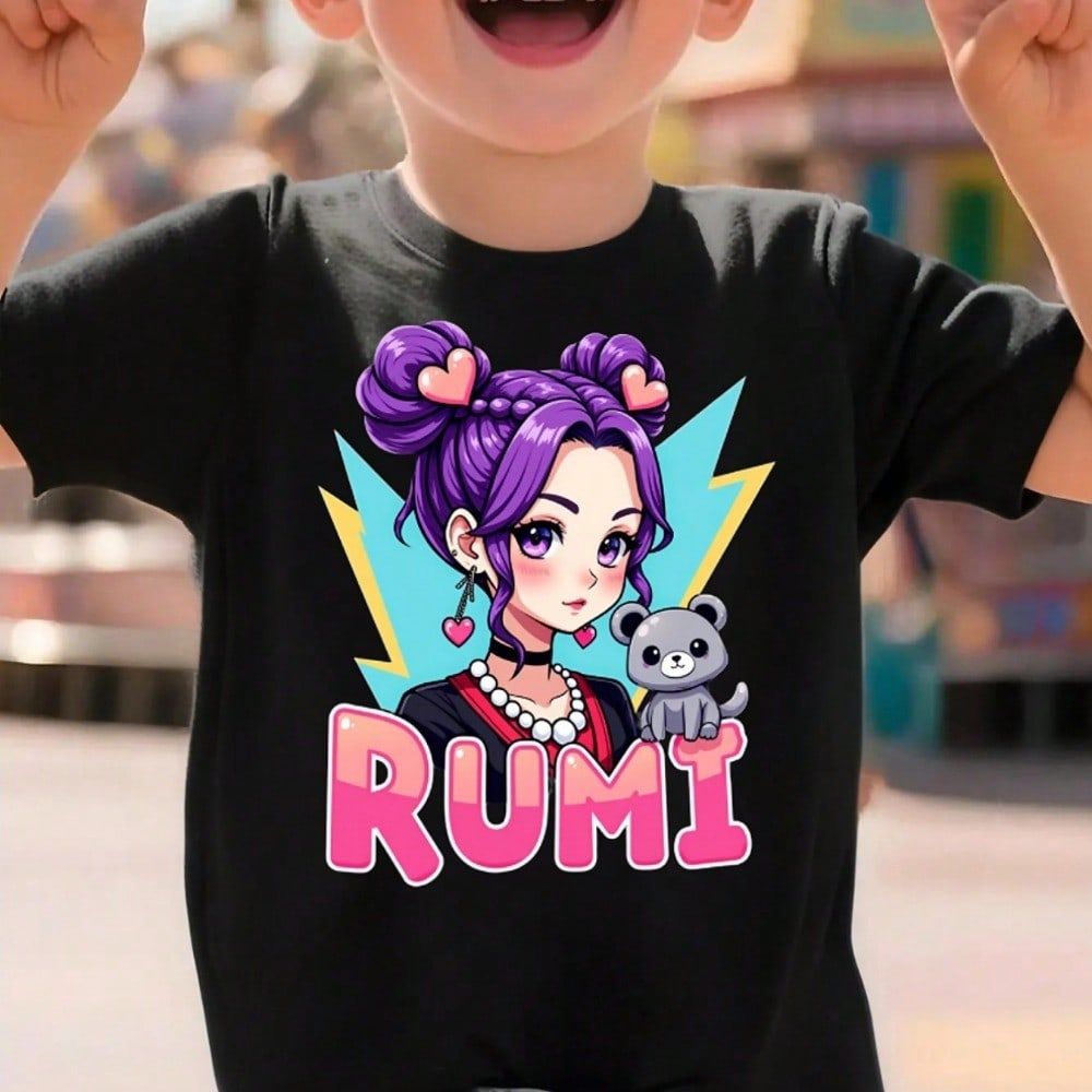 T-shirt Rumi'S Purple Power para menino e menina 100% algodão para uso diário garantindo conforto e respirabilidade