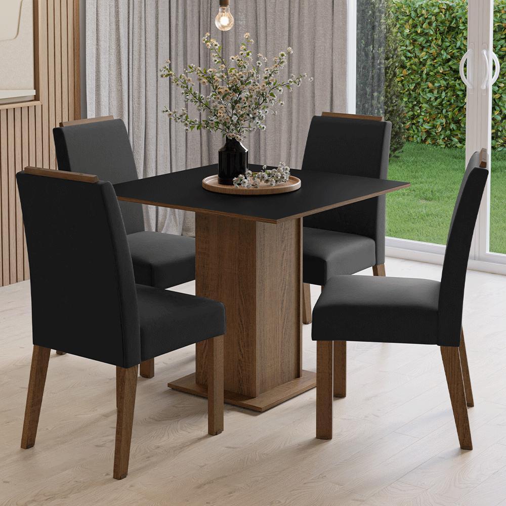 Conjunto Sala de Jantar Tampo de Madeira 4 Cadeiras Rustic/Preto/Oxford Aspen Madesa