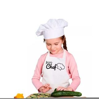 Avental Infantil Mini Chef Branco Ajustavel Algodao Duravel Protecao Facil Limpeza Cozinha Crianca