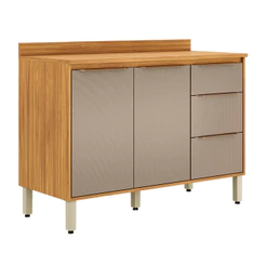 Balcão Cozinha Plena 120cm 2 Portas 3 Gavetas c/ Tampo