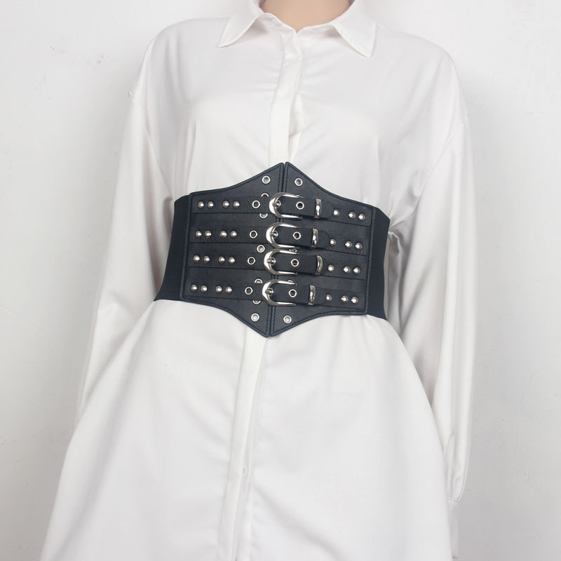 Europeu americano Punk cinto rebite decoração cinto elástico feminino Ultra largo cinto vestido acessórios cintura fina