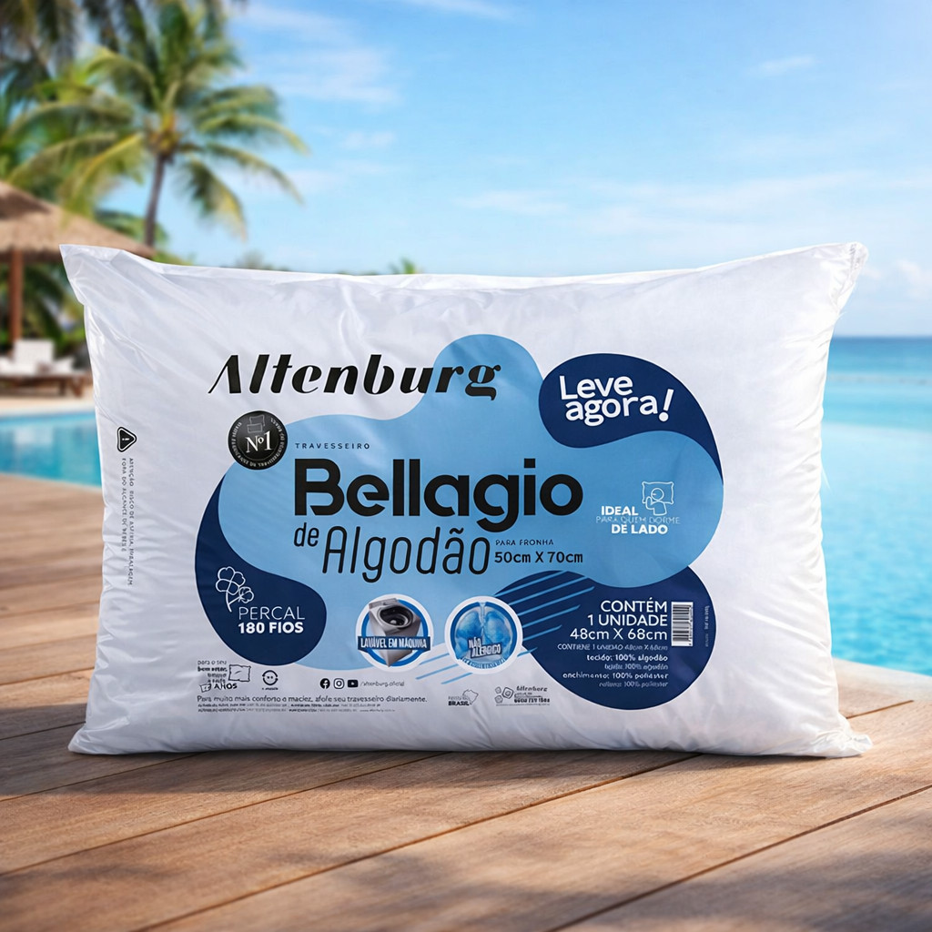 Travesseiro Bellagio Algodão 45x65 cm Macio Confortável para Dormir