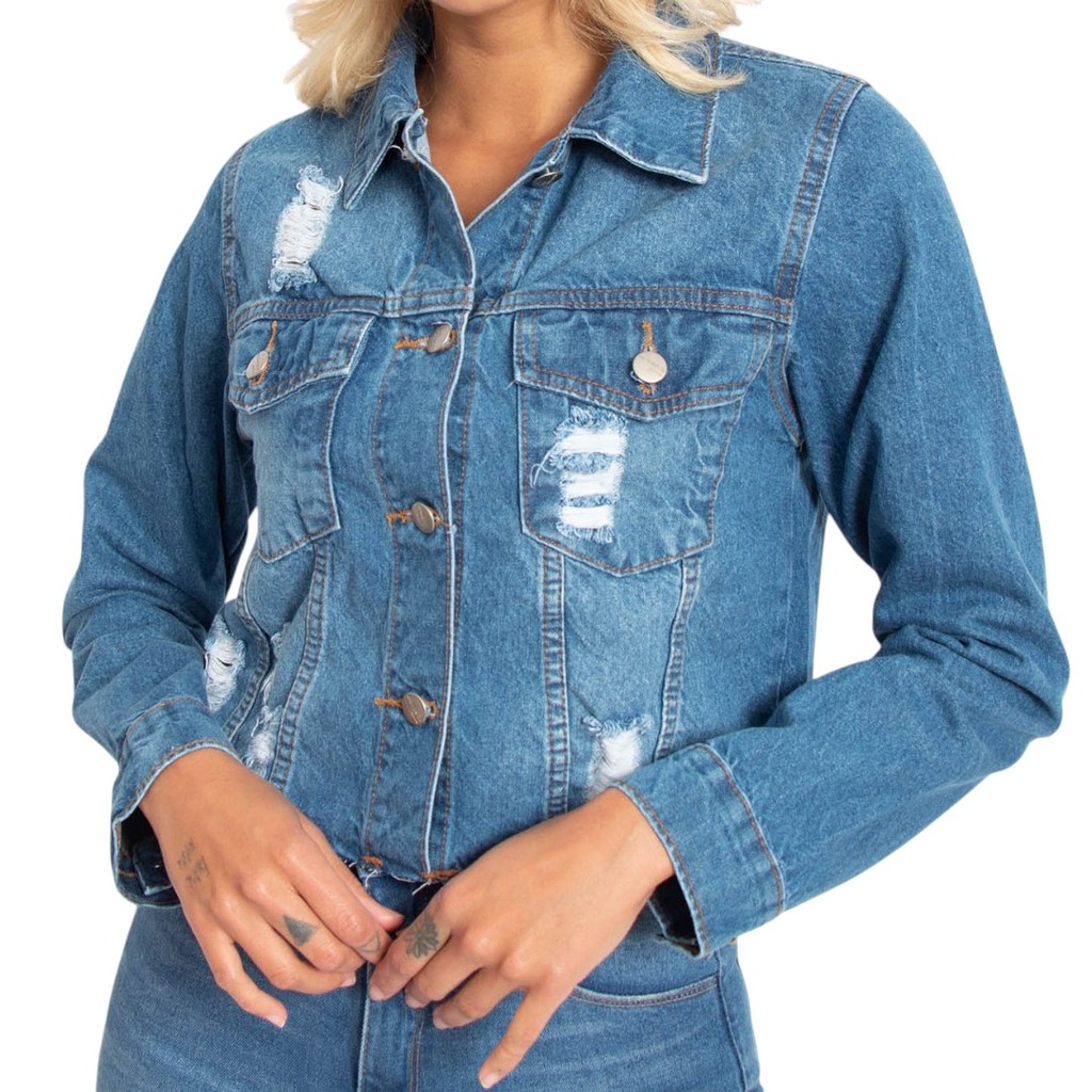 Jaqueta Jeans Média Barra Desfiada Lady Rock JQ49089