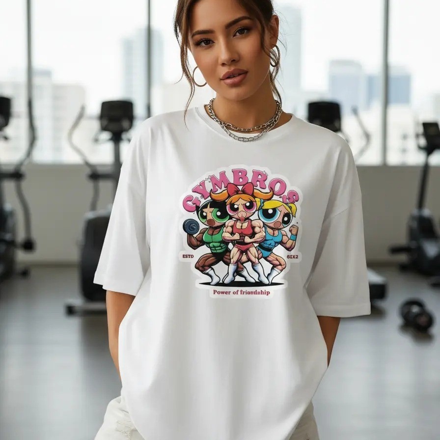 Camiseta Estampada Inspirado Super Poderosas Gym Bros Unissex 100% Algodão Frete Grátis Rápido Plus Size