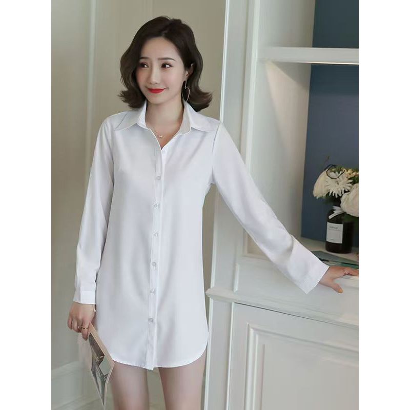 Venda quente primavera outono estilo moda camisa branca feminina Commuter cor sólida camisa de manga comprida branca fem
