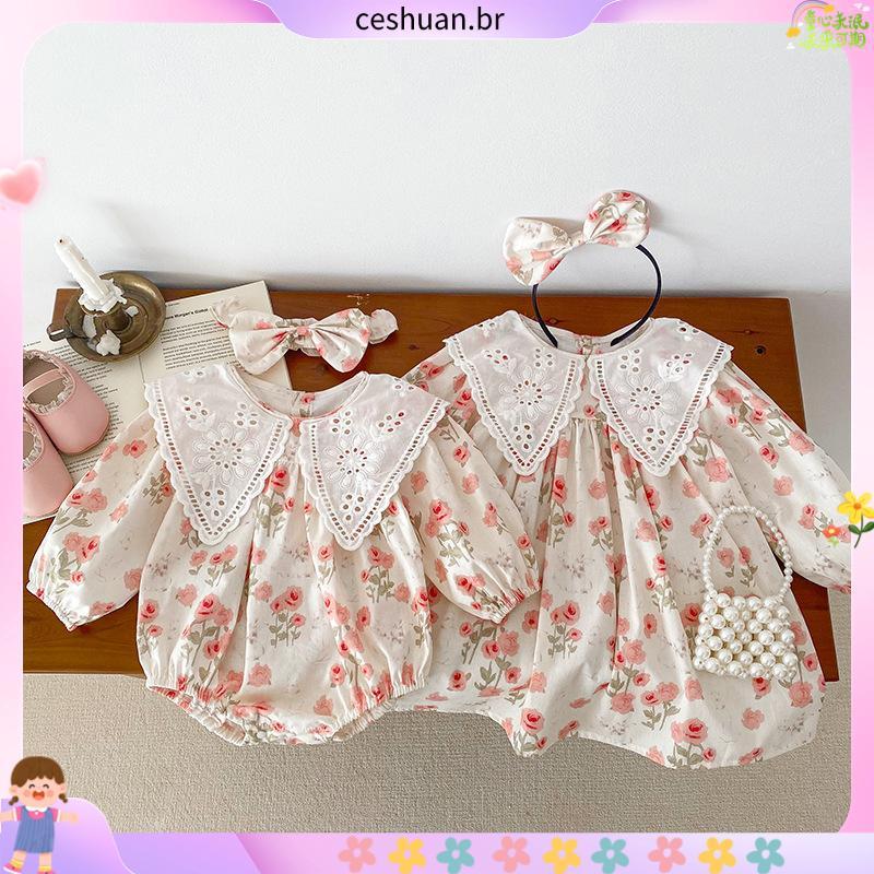 Bebê roupas de bebê meninas versão coreana manga comprida irmã roupas primavera outono estilo macacão bebê menina macacã