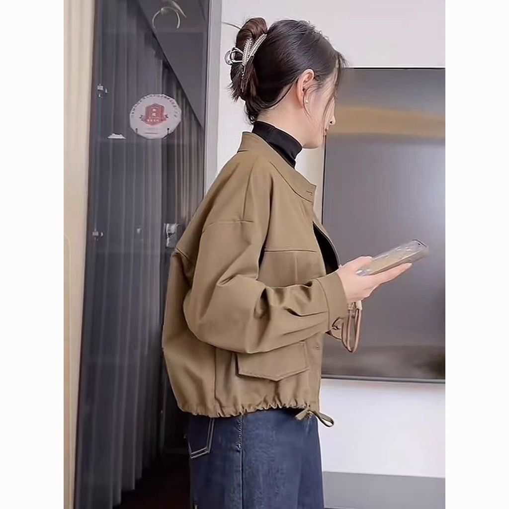 Design de moda gola alta Workwear jaqueta curta feminina 2025 primavera outono Popular Super bonito Casual mais magro ol