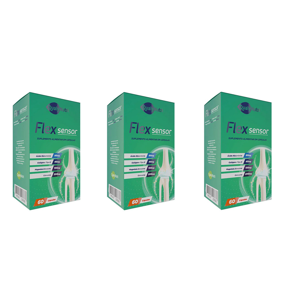 Kit C/3 Flex Sensor Qualy Nutri 60 Cápsulas Saúde Articular
