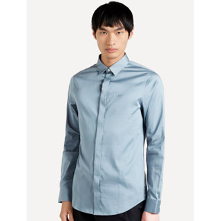 Camisa Armani Exchange Masculina Slim Fit Hidden Button Mono Logo Azul Índigo em Oferta na Shopee