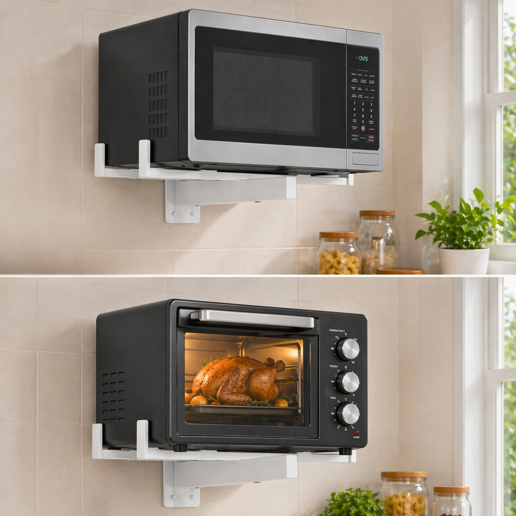 Imagem Suporte Microondas Forno Elétrico Parede Ajustavel Reforçado Aço Carbono Resistente Regulável