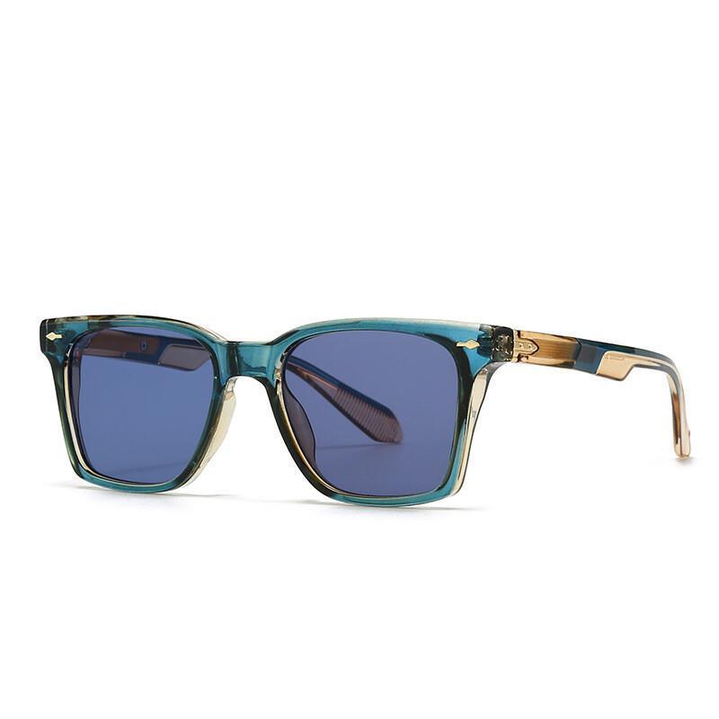 Óculos de Sol Quadrados Vintage para Mulheres, Óculos de Sol com Rebites Azuis e Verdes, Óculos de Sol Punk Masculinos e
