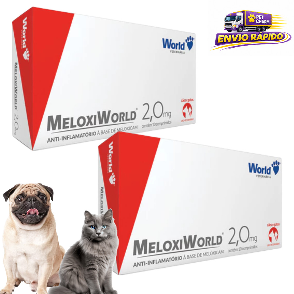 Kit 2 MeloxiWorld 2,0mg para Cães e Gatos 10 Comprimidos