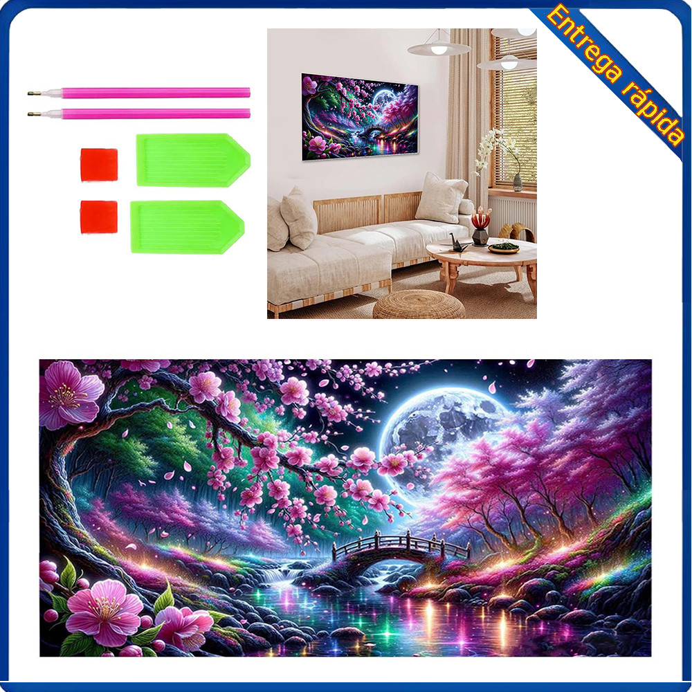 Kit de pintura diamante DIY (lua noite Sakurabashi Phantom View) 70x40cm diamante quadrado feito à mão adequado para pre