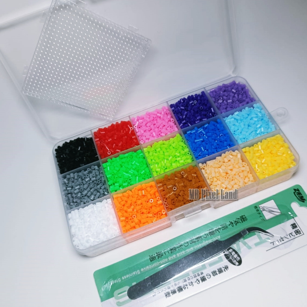 Kit Hama Beads Perler 2.6mm 11500  Peças 15 Cores Caixa + Pegboard +Pinça + Papel