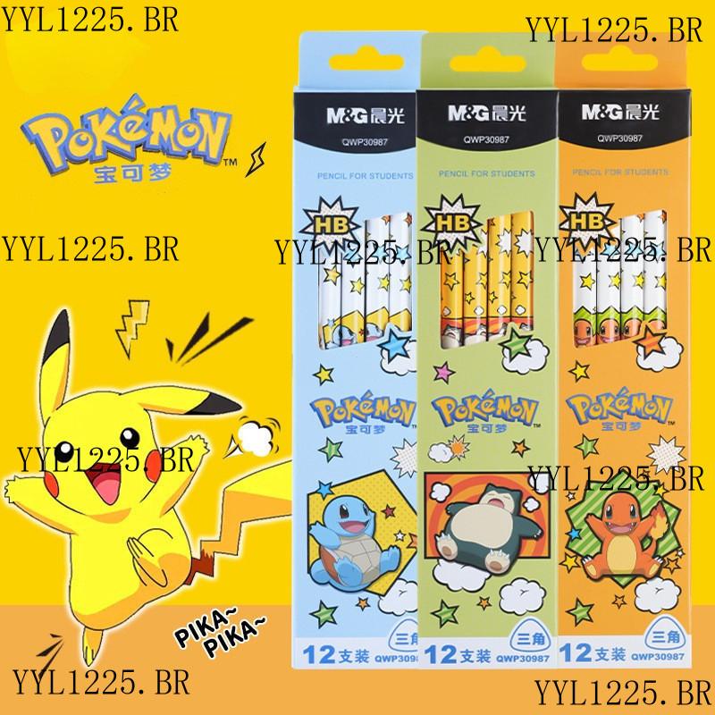 12Pcs/set Novo Lápis Pokemon Com Apagador Pikachu 2B/HB De Madeira Para Estudantes Papelaria Crianças Aniversário De Fér
