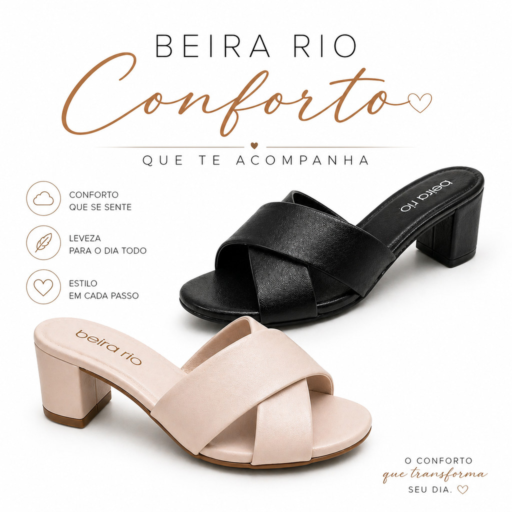 Sandália Feminina Salto Bloco Beira Rio 8576-100 – Original Estilo Moderno e Máximo Conforto