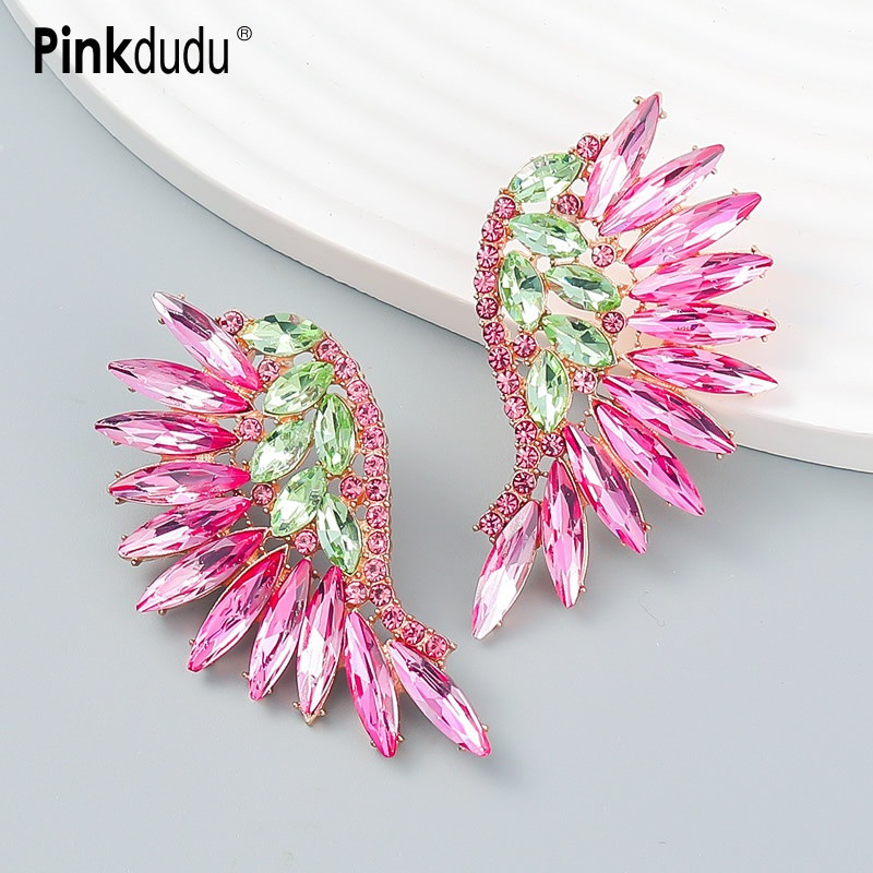 Brincos De Strass Rosadudu Com Asa De Leque Multicolorido Boho De Liga Metálica Incrustada Para Mulheres/Bijuteria PD862