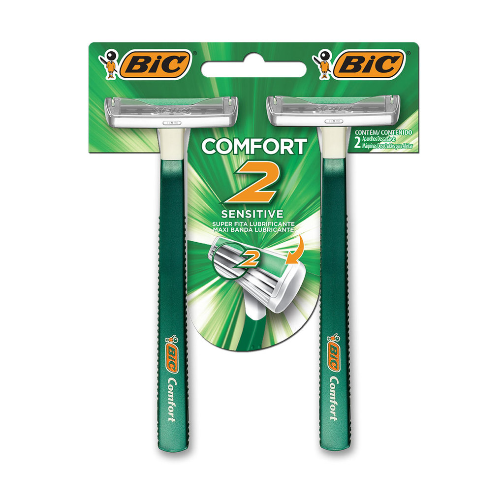 Barbeador descartável Confort2 Sensitive Verde 2 unidades Bic