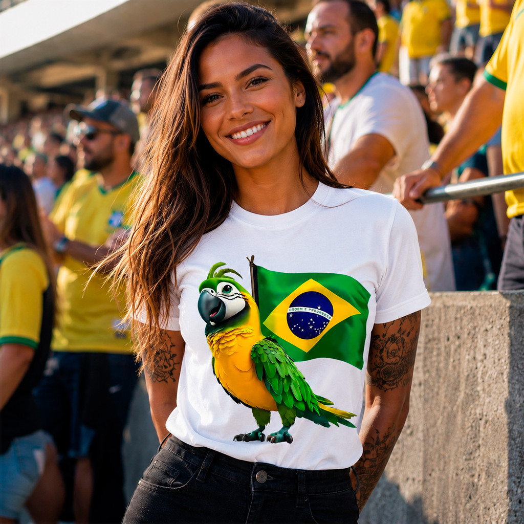 Camiseta Básica Streetwaer Camisa Algodão Papagaio Futebol Brasileiro Brasil