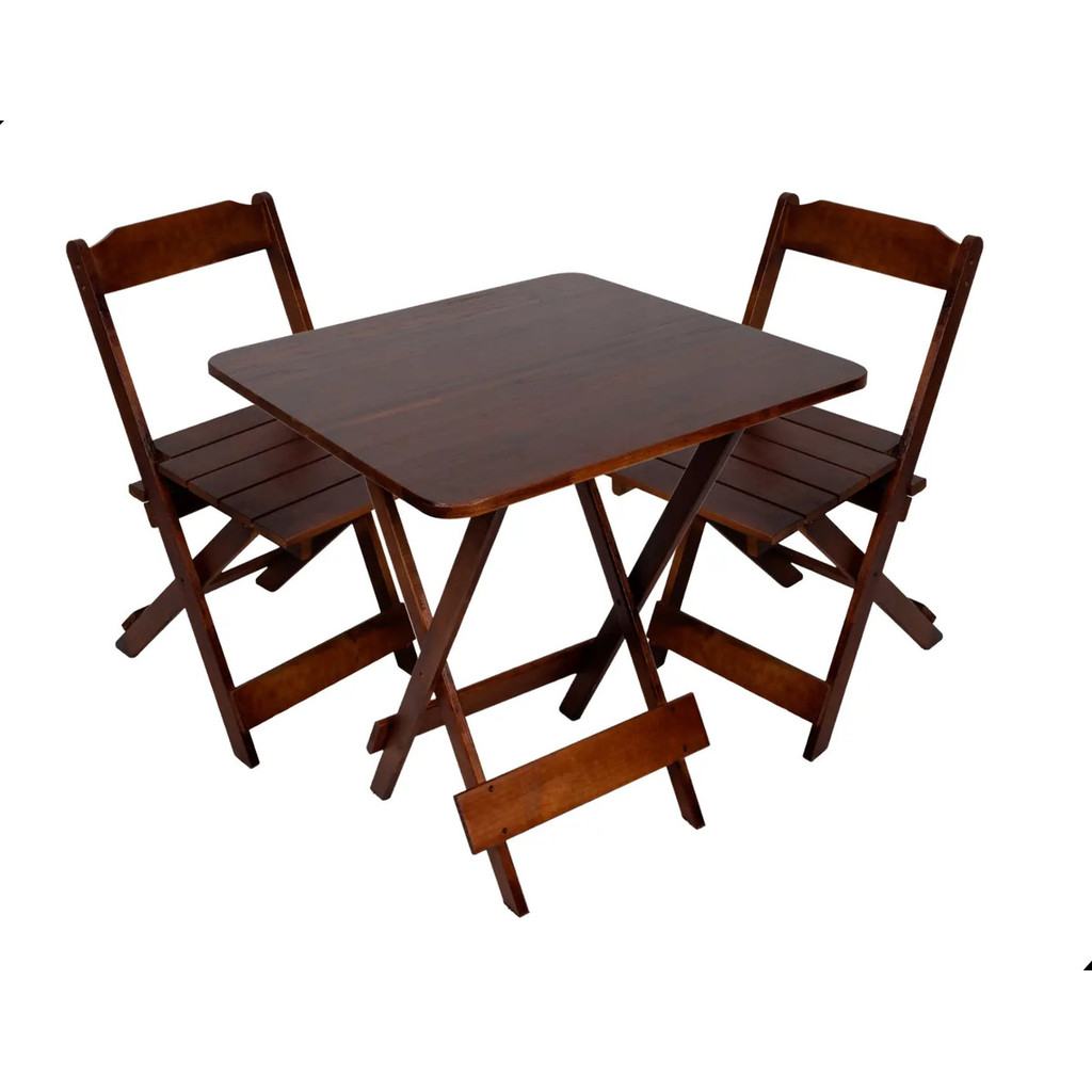 Conjunto Mesa E 2 Cadeiras Dobrável De Madeira Maciça 70x70