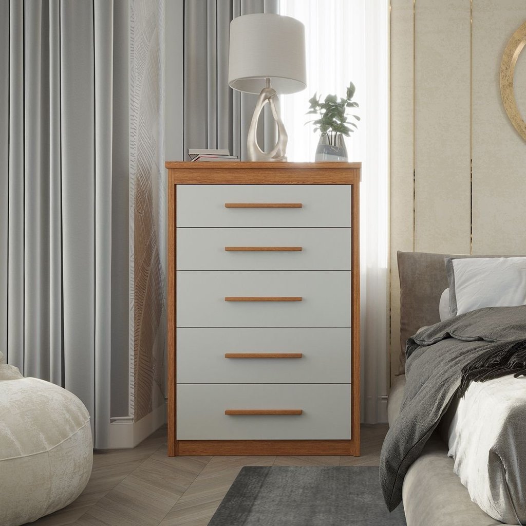Cômoda para Quarto 5 Gavetas Elegance Freijó/Off White