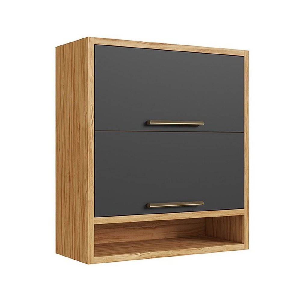 Armário Aéreo de Cozinha 2 Portas Basculantes e Nicho 100% MDF 80cm Vicenza Espresso Móveis Amêndoa/Chumbo