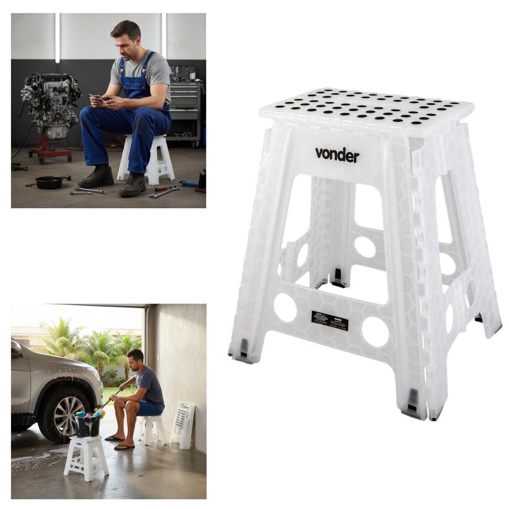 Banqueta Plástica Dobrável Altura 450mm - Vonder