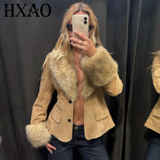 Blazer de Camurça HXAO para Mulher 2025, Blazer de Outono Inverno com Botões para Escritório, Blazer de Manga Longa com 