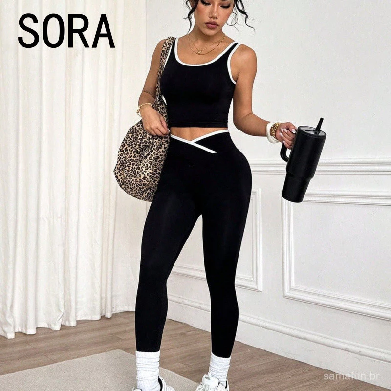 Conjunto de Yoga com Colete Estilo Europeu e Americano Sem Costura, Sutiã Esportivo, Calças de Fitness ao Ar Livre para — imagem 1