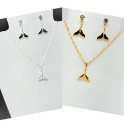 Conjunto Colar e Brincos Rabo de Sereia Banhado a Ouro 18K e Prata 925, Delicada e Brilhant