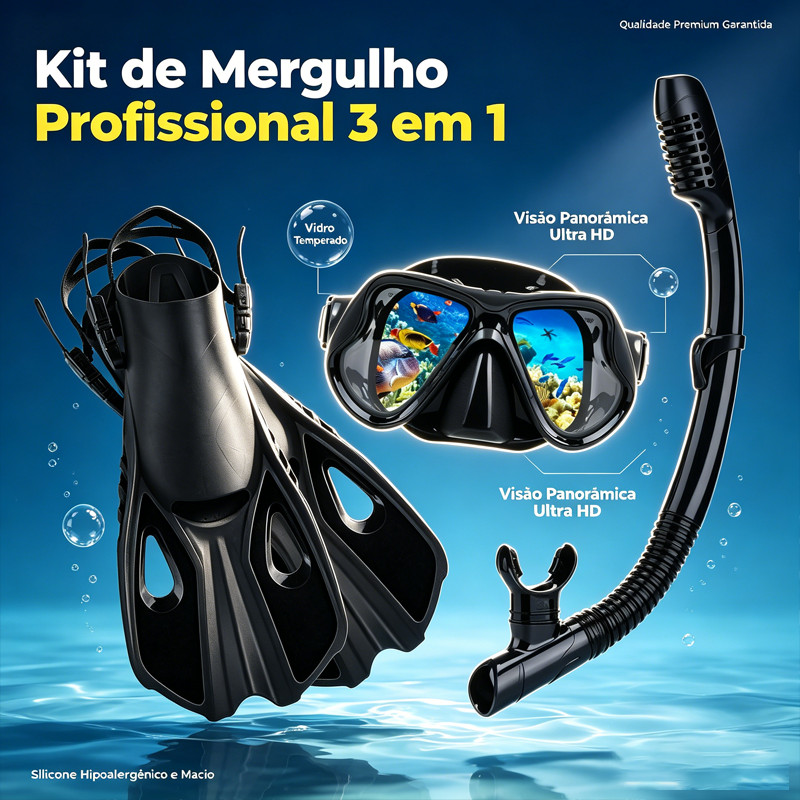 Kit Máscaras De Mergulho Profissional Adulto Anti-Embaçamento Para Natação Mergulho Com Nadadeiras