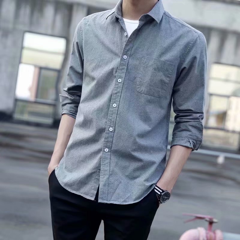 Camisa masculina de manga comprida mais solta na moda Casual Oxford pano camisa de fundo versão coreana camisa masculina