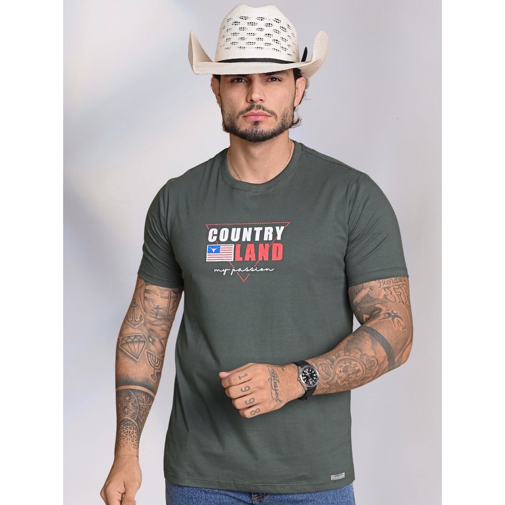 Camiseta Masculina Gola Redonda Lisa Estampada Bordada Country Casual Dia a Dia Festa Presente