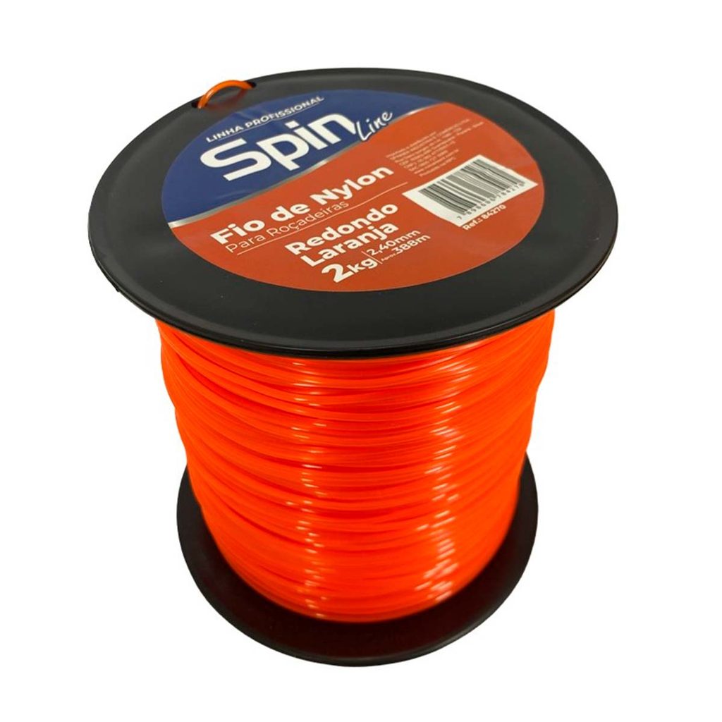 Rolo Fio Nylon 2,40mm Redondo Para Roçadeira 2kg 388m Laranja