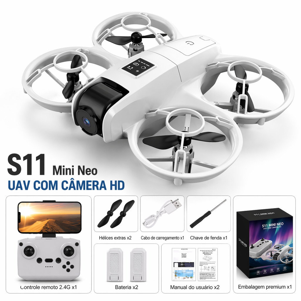 Mini Drone com Câmera HD Controle Remoto Fácil 360° Giro Estável Compacto