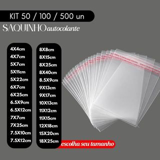 Kit 100 Saquinhos Autocolante Transparente Saco Adesivo Embalagem Resistente Semijoias Roupas Papelaria Eletrônicos