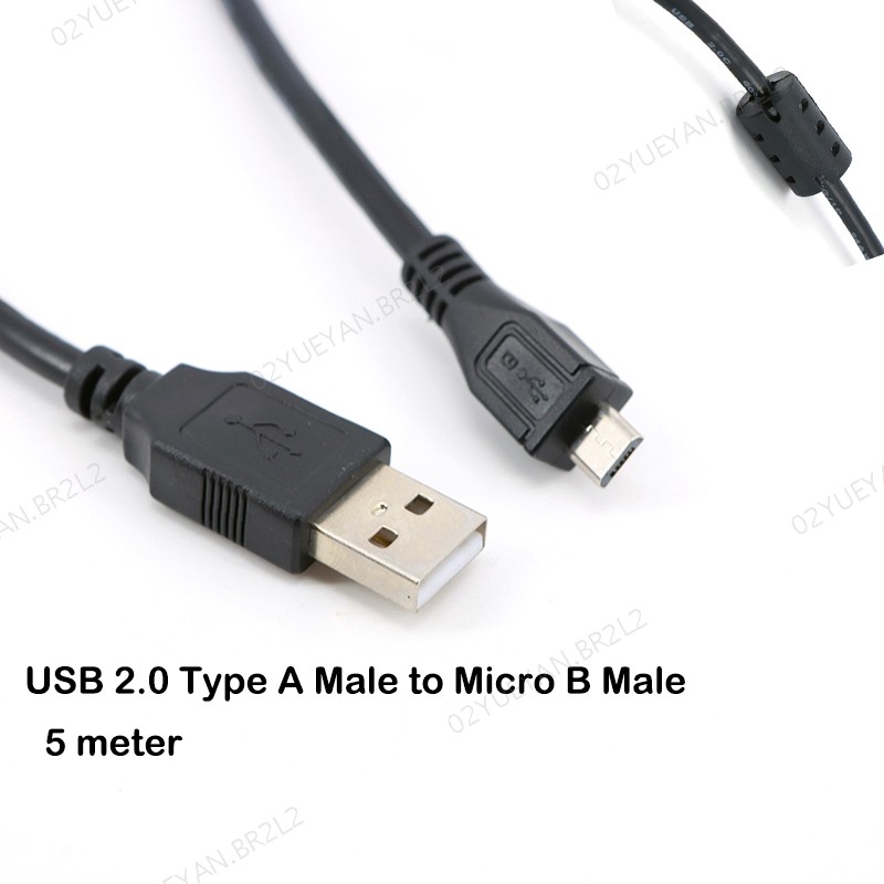 Cabo Micro USB 2.0 De 5m , Tipo A Macho Para B Folha + Trançado Blindado Conector De Extensão Longo 5 Metros BR2L2