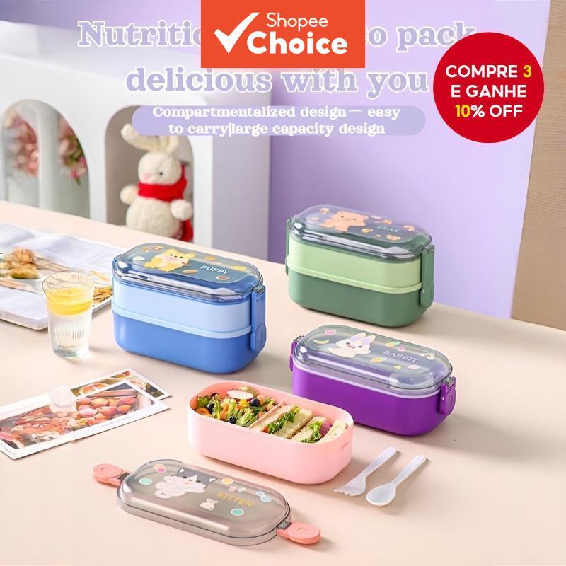 Lancheira Para Micro-Ondas , Caixa Bento De 3 Compartimentos Com Tampa De Talheres Armazenamento De Alimentos Escolares