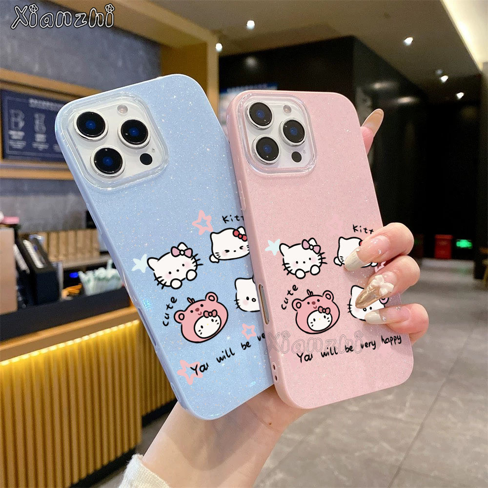 Capa Para Samsung S26 Ultra S25 S24 Plus S23 FE S22 S21 S20 A17 A07 A06 A15 A16 A56 A36 Glitter Bonito Gatinho De Telefo