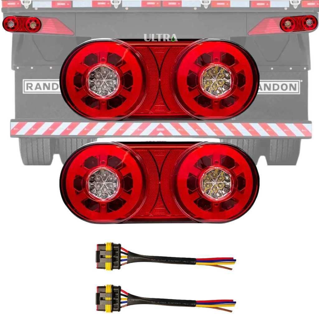 Kit Par Lanterna LED Traseira Carreta Refil Apolo R Randon - LD + LE + Chicotes (Outliers)