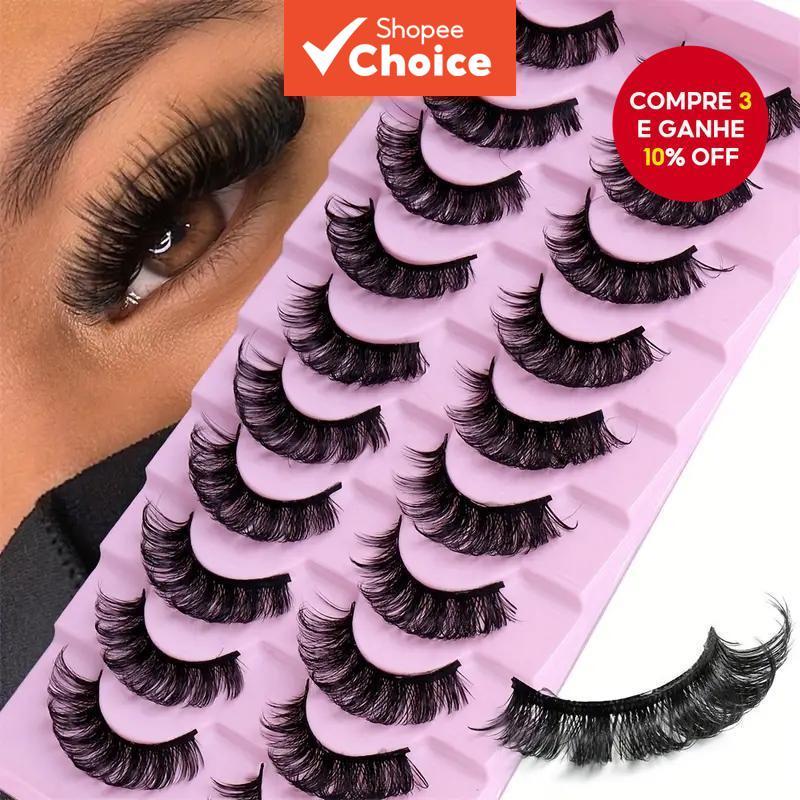 DH Conjunto de 10 Pares de Cílios Postiços Listrados | Estilo Menina Picante, Grosso e Curvado, Sexy para Festa e em Oferta na Shopee