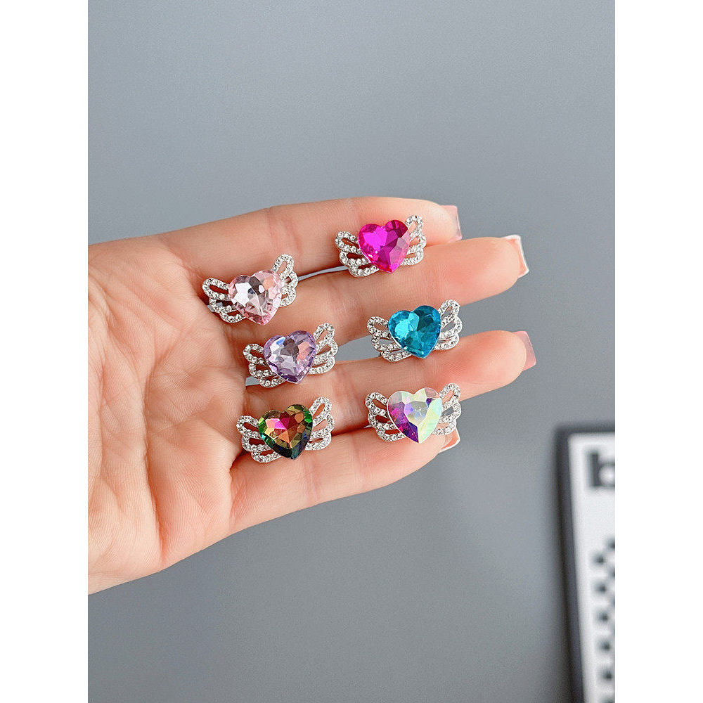 Crianças anel aberto asas de anjo Anti-cristal princesa strass anel menina jóias presente brinquedo da menina