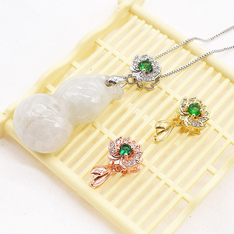 18k ouro diamante colar pingente fivela jade jade cera de abelha clipe fivela segura lótus girassol semente fivela diy a