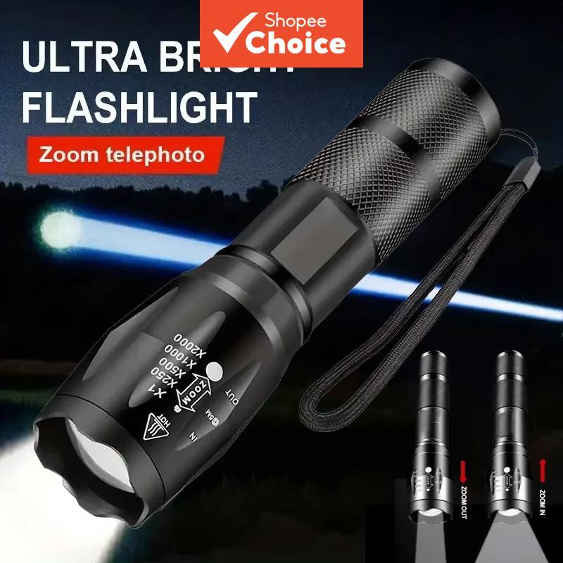 Lanterna LED T6 - Tocha Zoomável de Alta Potência, Farol de Busca Recarregável em Liga de Alumínio para Acampamento e
