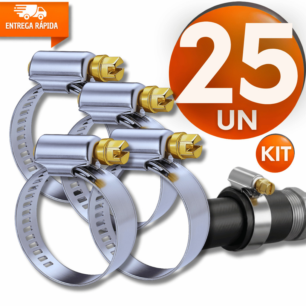 Kit Abraçadeira Rosca Sem Fim Americana Profissional 3/4 Inox Para Mangueiras Tubos Conexões Gás Multiuso