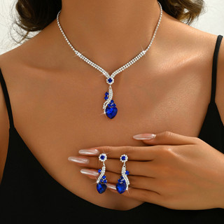 Conjunto de colar e brincos femininos para noivas, colar de noiva totalmente em strass, adequado para vestidos de noite.