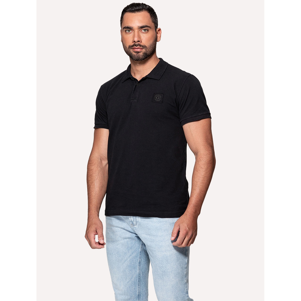 Polo Guess Masculina Piquet Dark Small Patch Preta
