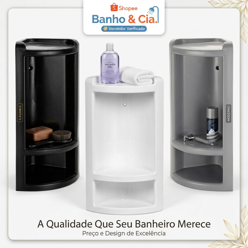 Cantoneira de Banheiro Box Porta Shampoo Sabonete Prateleira Box Suporte Plástico Canto